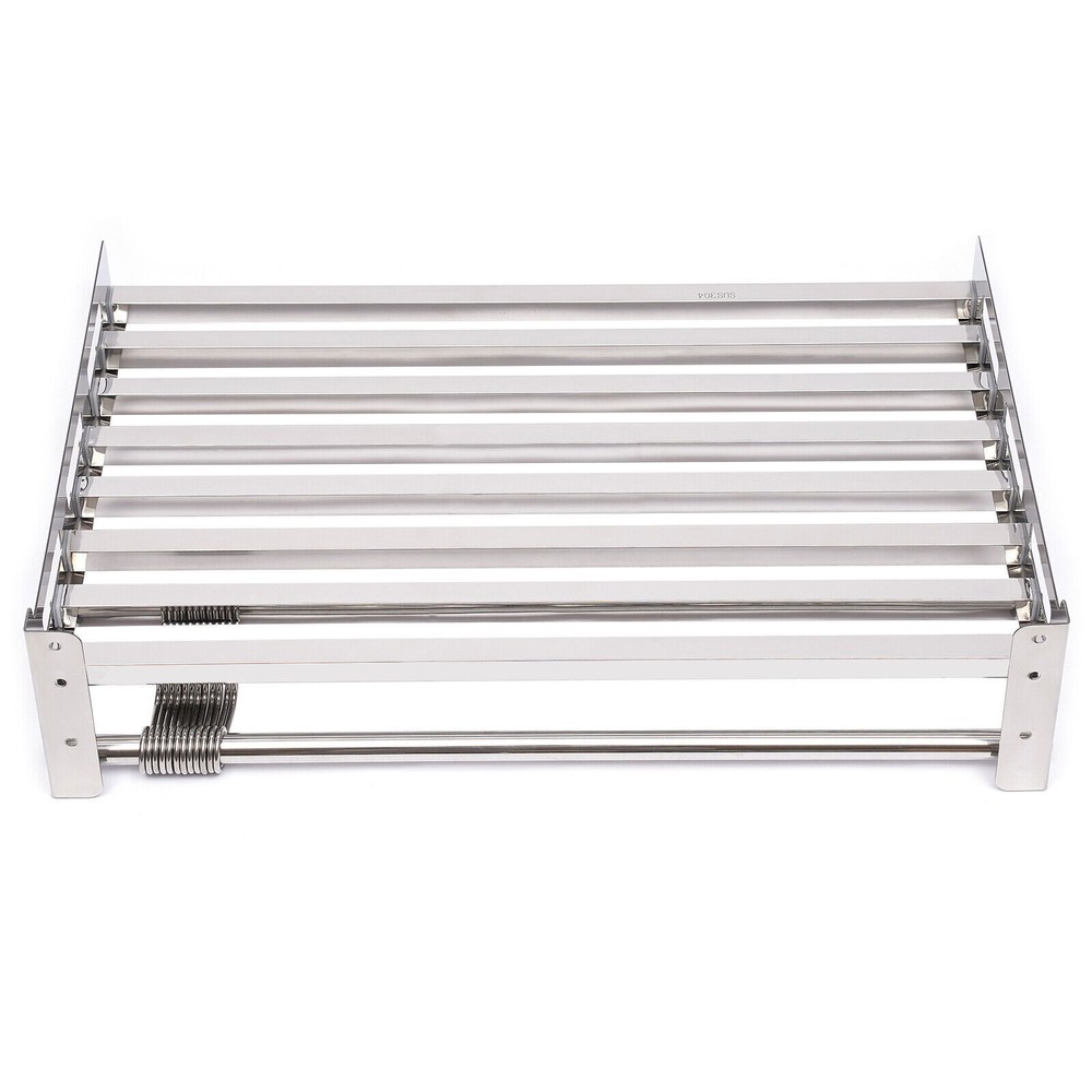 Wall Mount Microwave Oven Shelf Kitchen Item Storage Bracket W/12Hooks Stainless