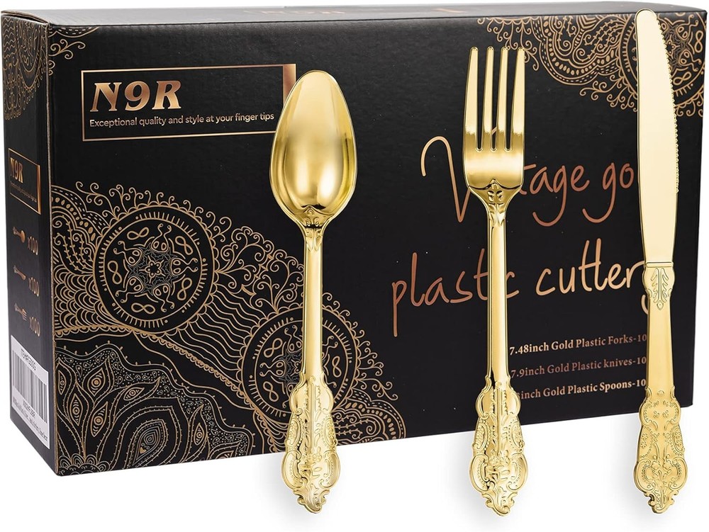 Gold Plastic Sierware Dinnerware Flatware- Heavyweight Plastic