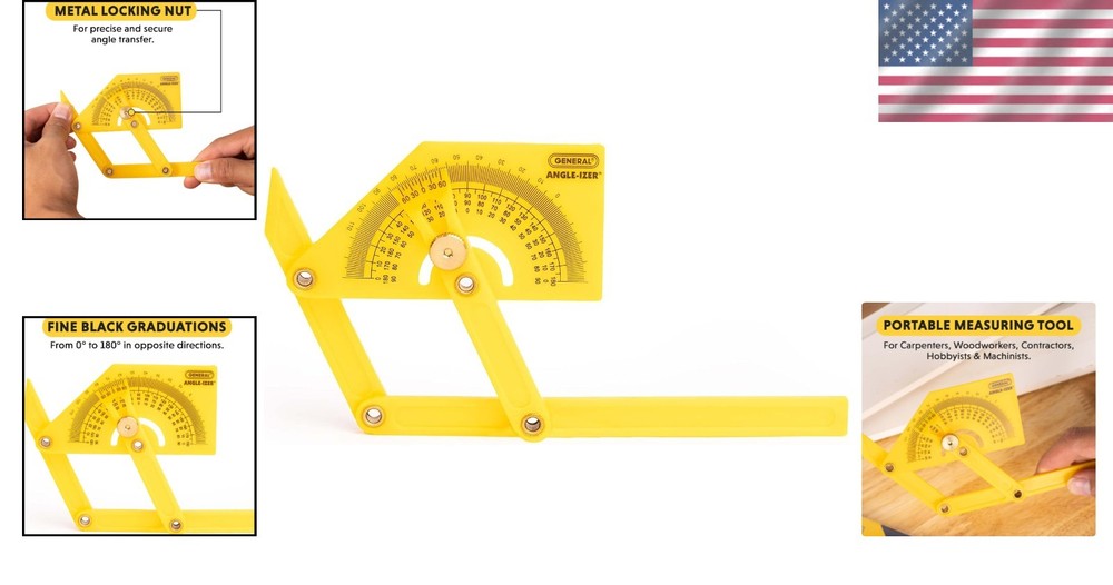 Compact Hand-Powered Protractor for Sloped, Inside & Outside Angles - Yellow