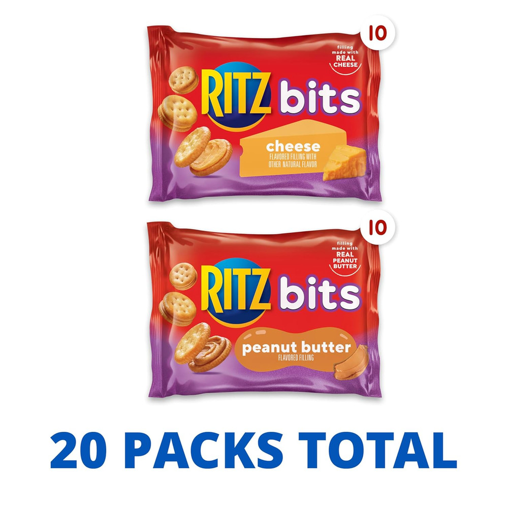 Bits Cheese and Bits Peanut Butter Sandwich Crackers Variety Pack, Lunch Snacks