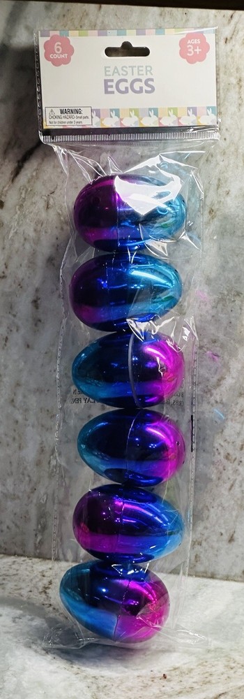 Plastic Easter Eggs Metallic Multicolor 1pk 6pcs-Fillable Eggs-Brand New-SHIP24R