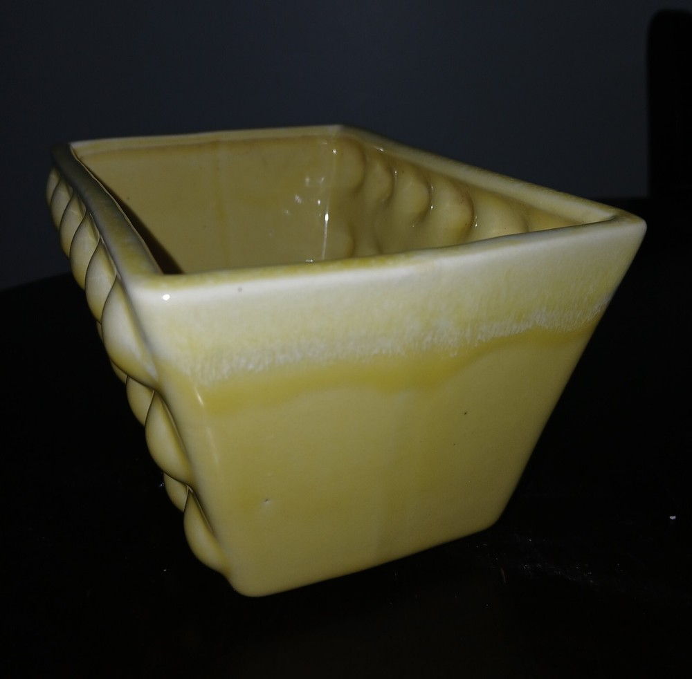 USA Pottery Ceramic Rectangular Planter Vintage MCM Yellow Hobnail