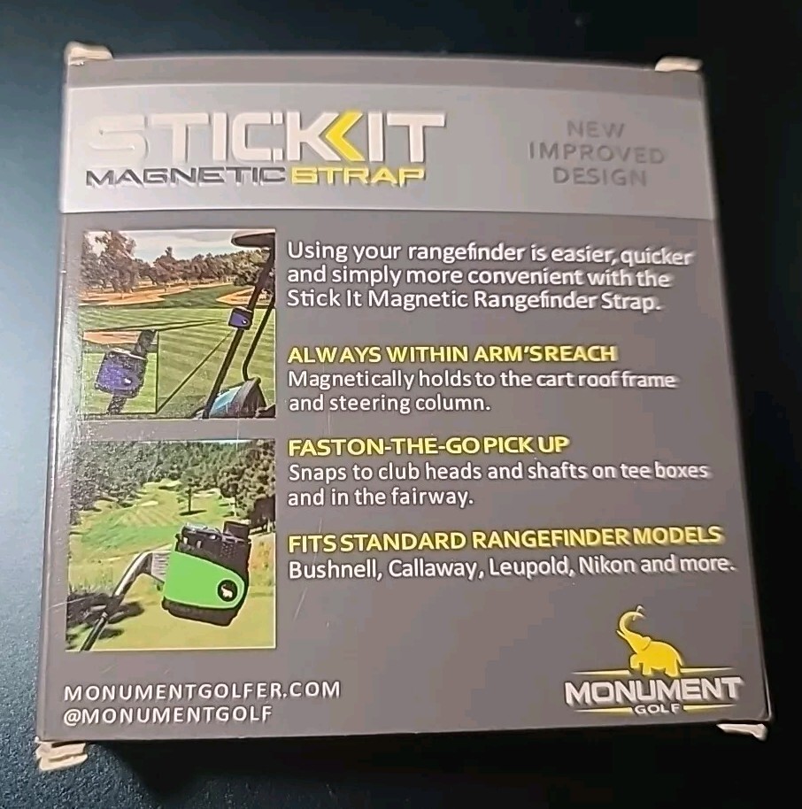 STICKIT Magnetic Rangefinder STRAP Holder Monument Golf Classic Black