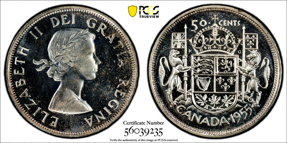 1955 Canada 50C Fifty Cent - PCGS PL65
