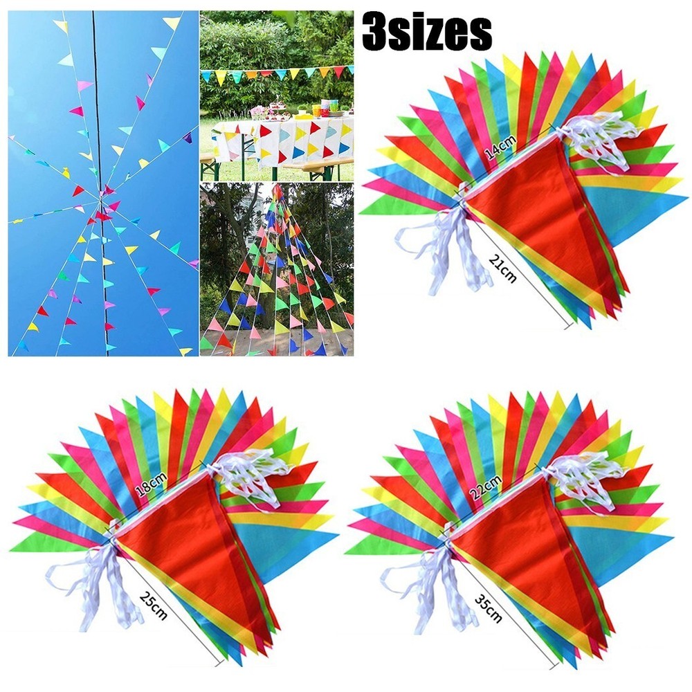 100M Multicolour Bunting Triangle Flags Party Rainbow Outdoor Decor UK
