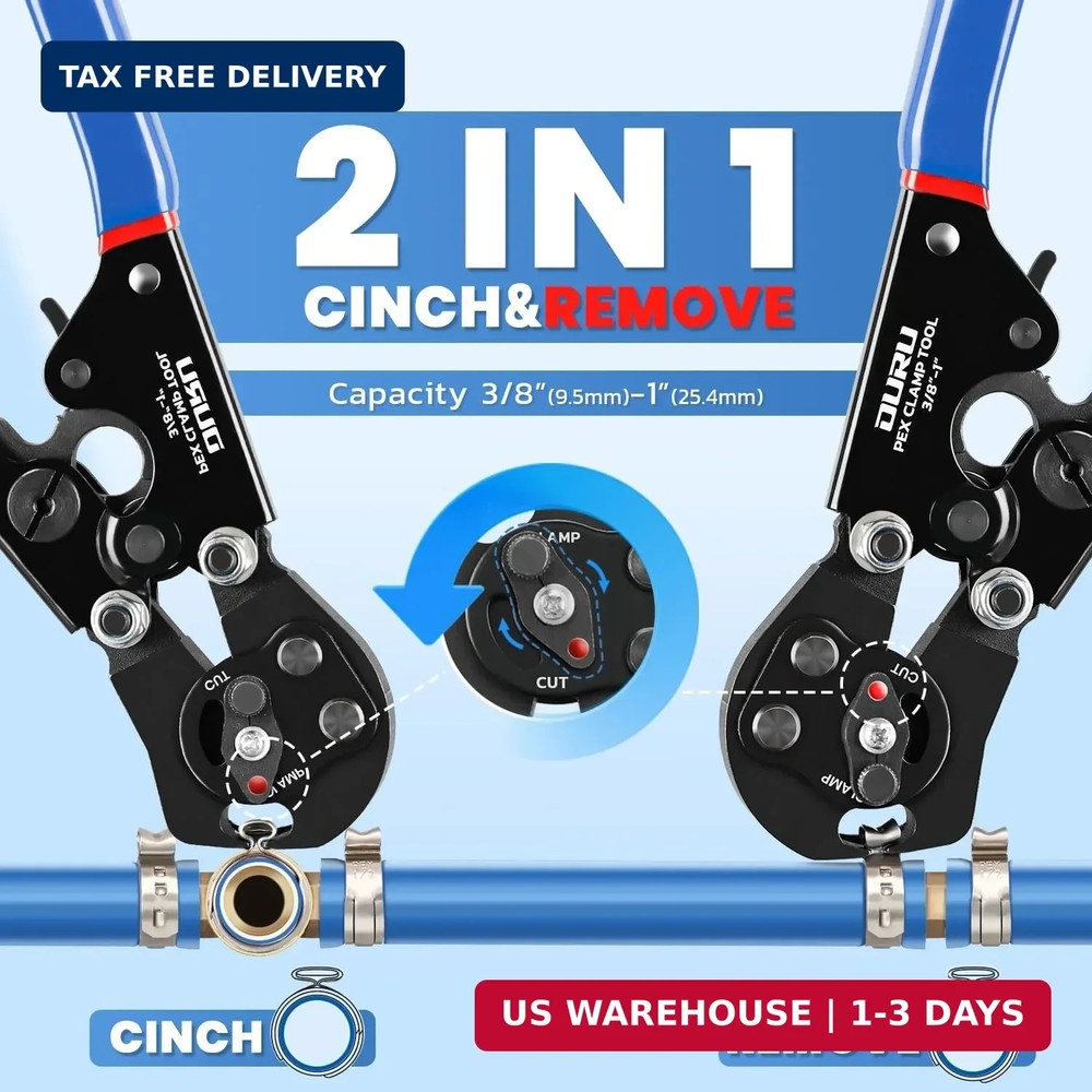 OURU 2 IN 1 Ratchet Pex Crimping Tool Cinch and Remove Combo Function Pex Pipe C