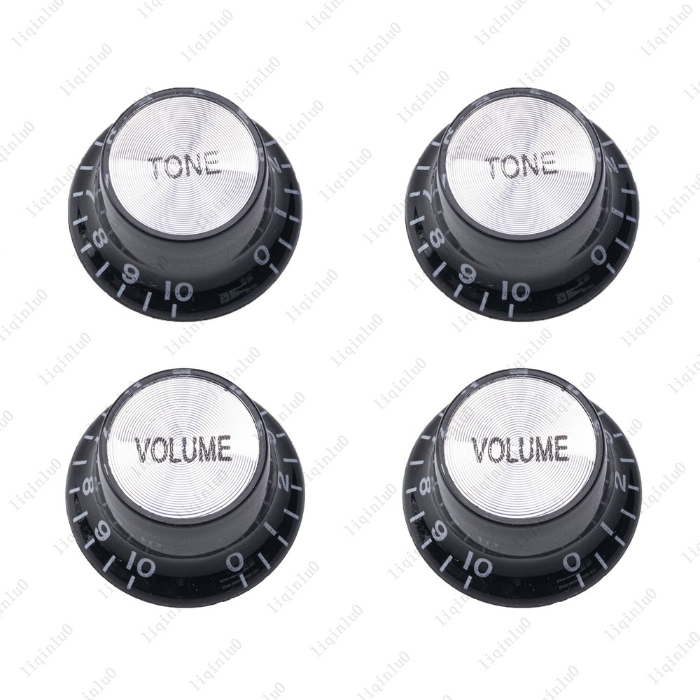 4 Pcs 60s Guitar Reflector Knobs Black/Silver Top Hat Knobs For LP Epiphone SG