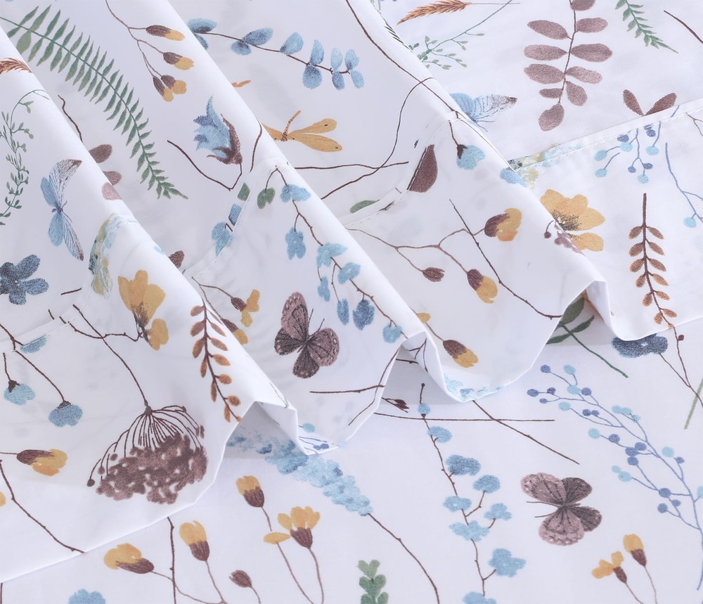 100% Cotton Sheets King Size Percale Bedding Cooling & Breathable Floral Design