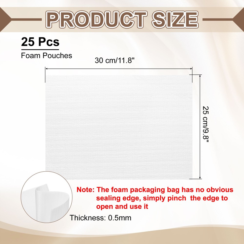 25Pcs Foam Pillow Packaging Bags, 12" x 10" Sheet Padding