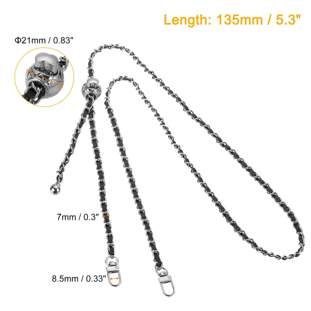 Purse Chain Strap, 53 Inch Adjustable Chains Strap Black/Silver