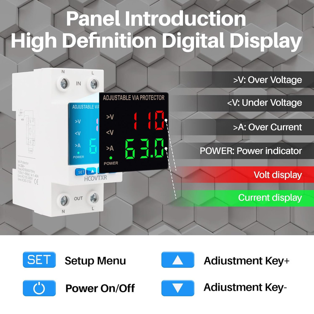 Over and under Voltage Protector Adjustable 110V 63A Voltage Regulator with LED