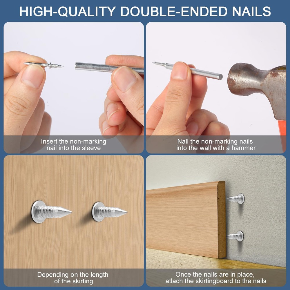 400pcs Hardware Nails Double Head Skirting with 4 Tools 1/4-80, Silver