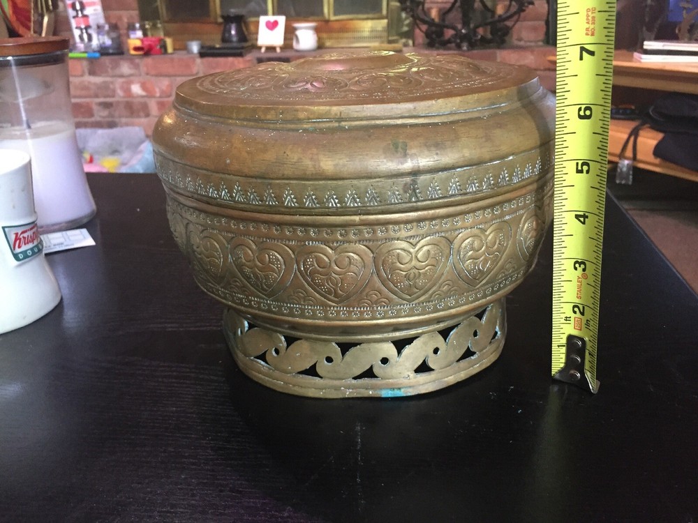 Antique Solid Brass Bowl With Lid, Middle Eastern/Asian