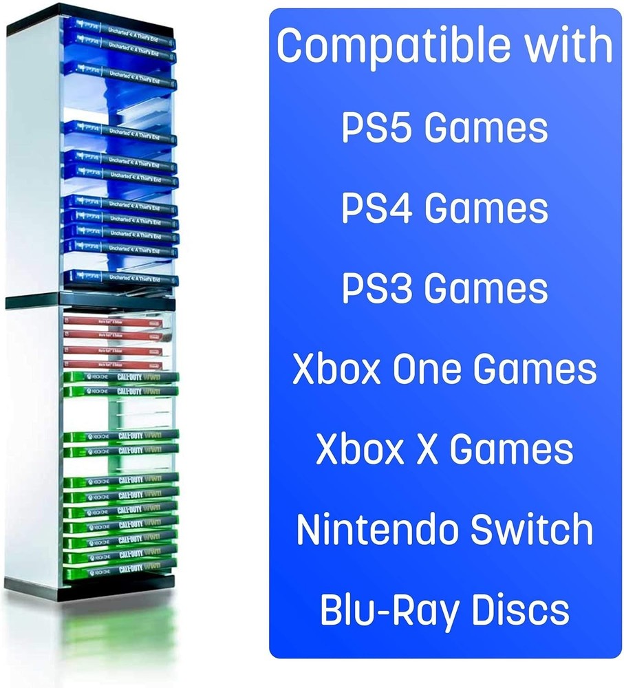Universal Game Storage Tower for PS5 Xbox - Holds 36 Discs