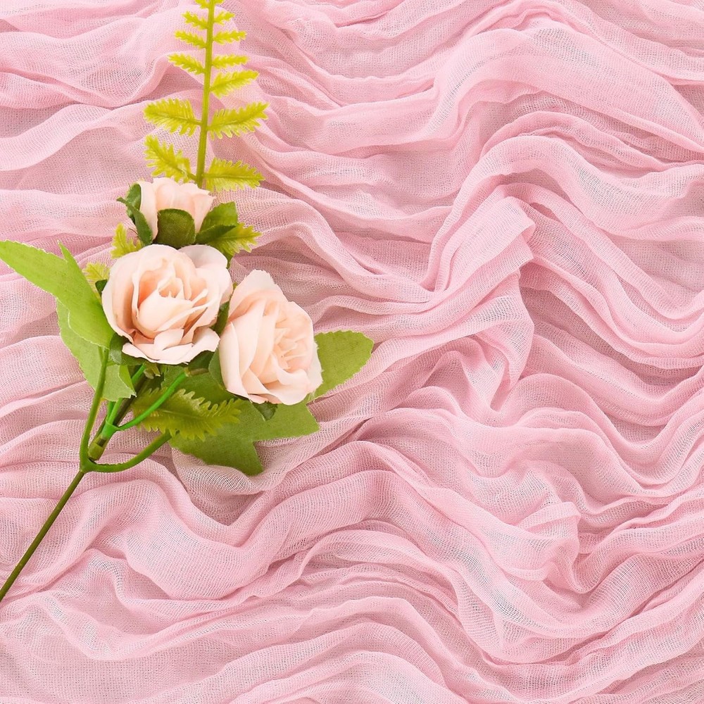 6 Pieces Pink Easter Spring 10FT Cheesecloth Table Runner Boho Gauze Fabric T...