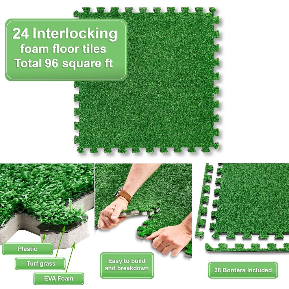 Sorbus Grass Mat - 96 Sq Ft Interlocking Artificial Turf Deck Carpet Flooring