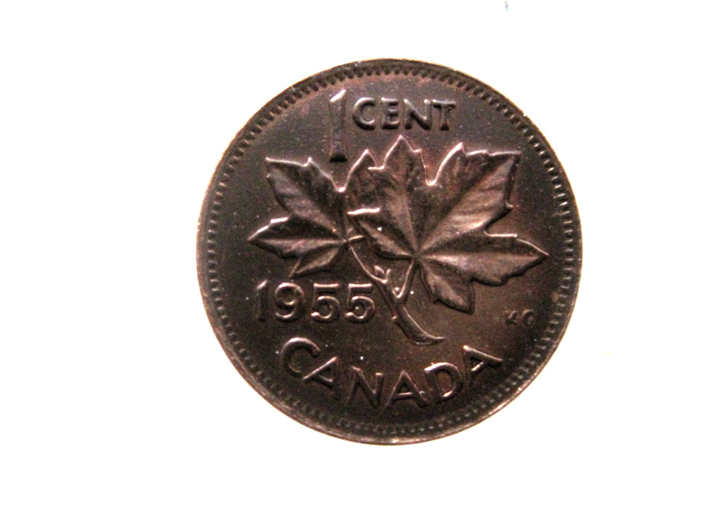 Canada 1955 Penny 1 Cent-Dark Red Color