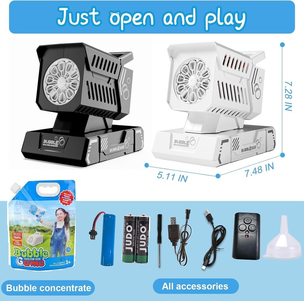 Bubble Machine Remote Control,Automatic Rotation & 11 RGB Lights, 1800mAh Rec...
