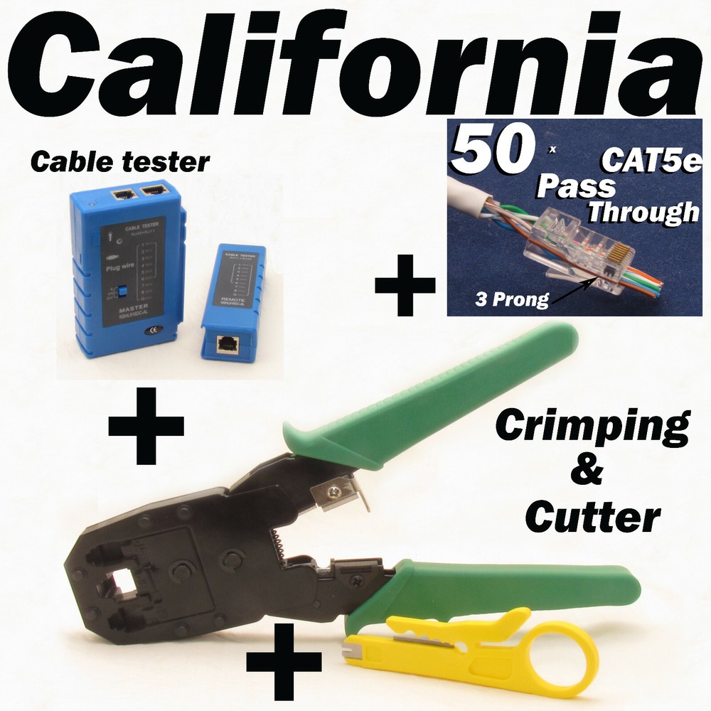 Cable Tester Crimper RJ45 CAT5e 50pcs Pass Through Network Cable Connector Plug