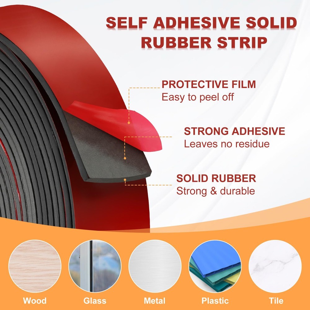 Neoprene Rubber Strips 2" Wide x 1/8" Thick x 20' Long Self Adhesive Solid Ru...