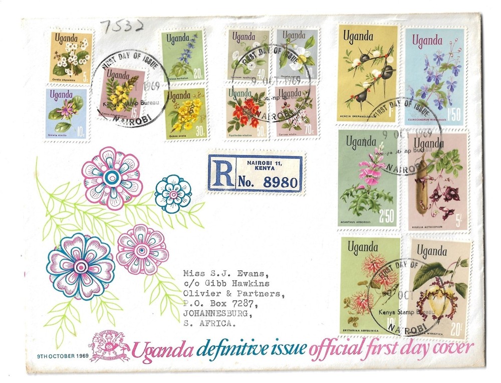 Uganda First Day Cover Definitive issue flowers 1969