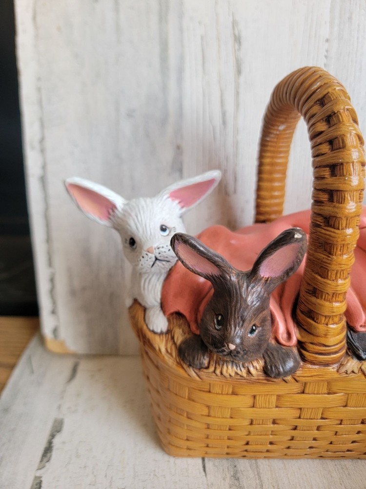Vintage ceramic Easter Bunny basket unique rabbits spring home decor