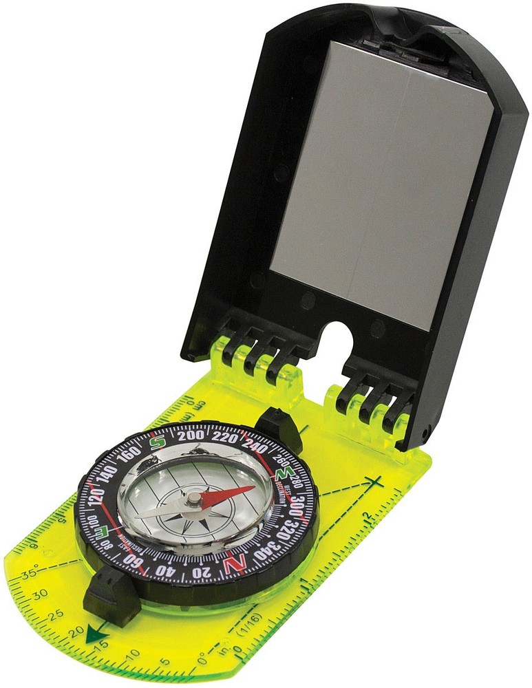UST Hi Vis Folding Map Compass with Fluorescent Green Base, Sighting Mirror &