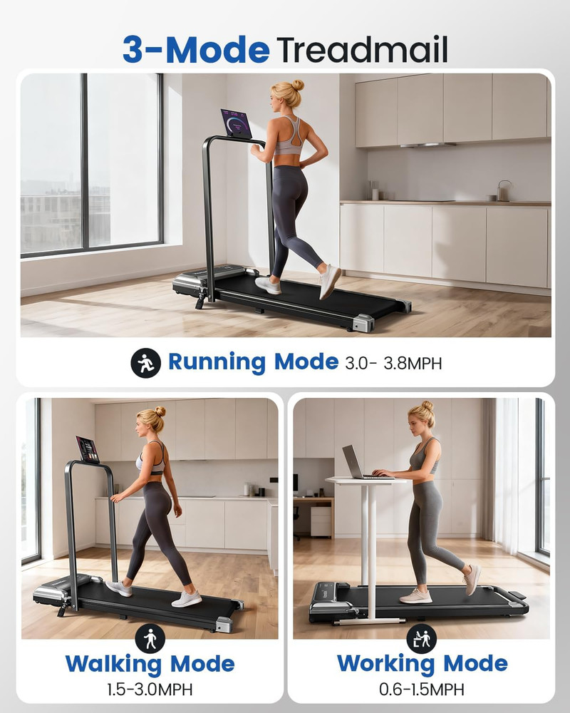 Walking Pad Treadmill with Handle Bar and Adjustable Incline, Compact Portable