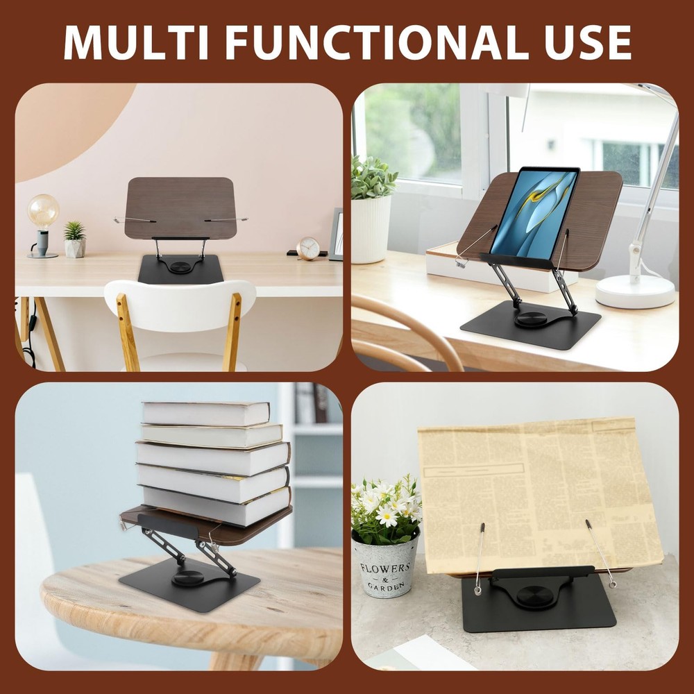 Book Stand 360° Rotating Adjustable Book Holder Multifunctional Foldable Cook...
