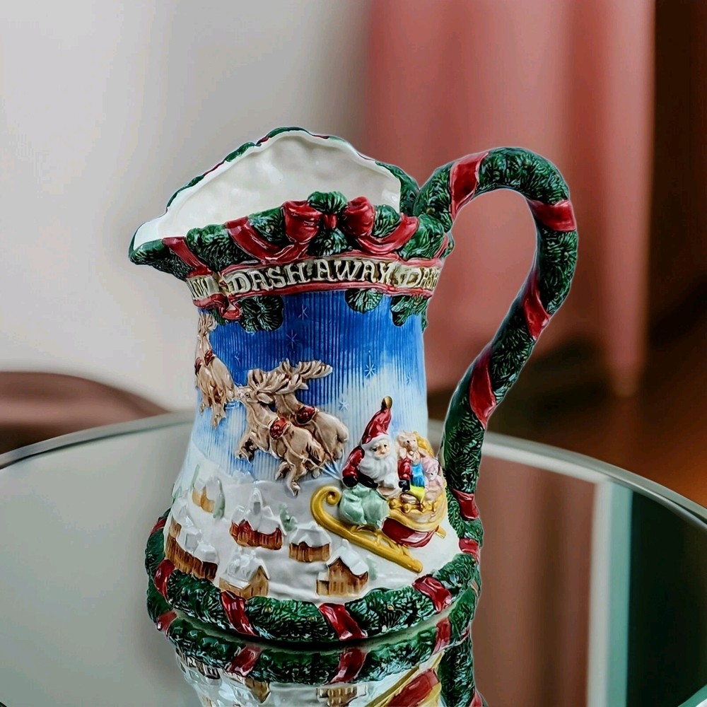 FITZ & FLOYD - The Night Before Christmas- 1.5 Quart Pitcher -Dash Away - 1993