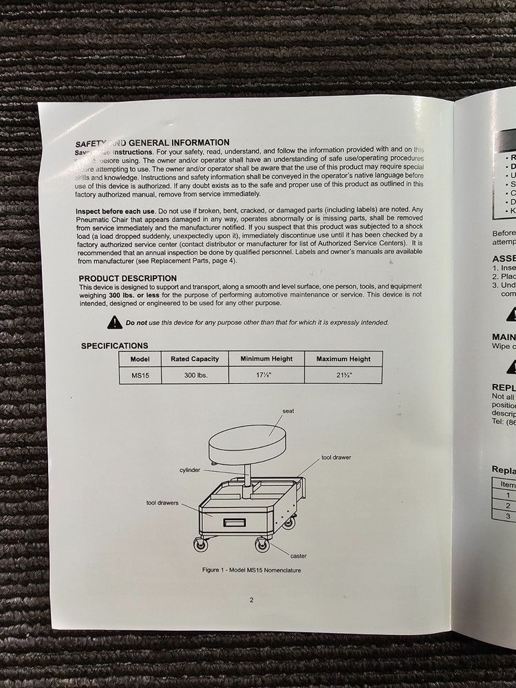 MATCO TOOLS MSD15 ADJUSTABLE PADDED CREEPER SEAT WITH TOOLBOX DRAWERS, RED