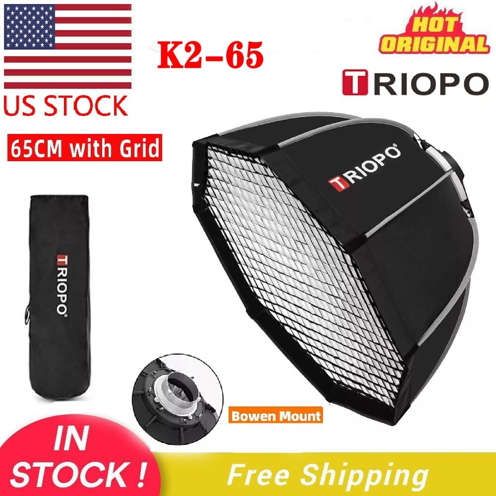 US TRIOPO K2-65 65cm/25.6'' Foldable Octagon Bowens Softbox+Grid Fr Studio Flash