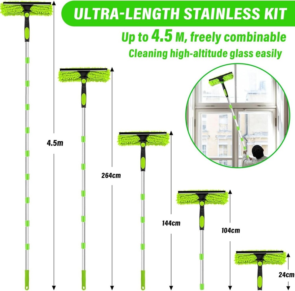 3-in-1 Extendable Window Cleaner with Microfiber Pads & Squeegee Tool