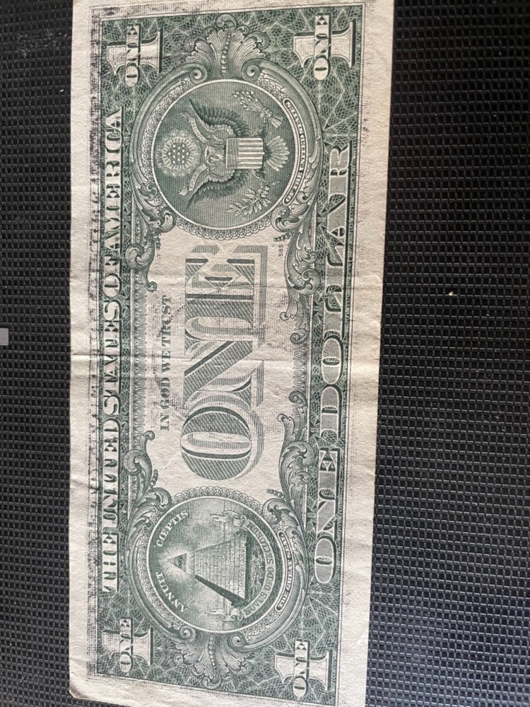 1995 $1 error note OFFSET FRONT TO BACK