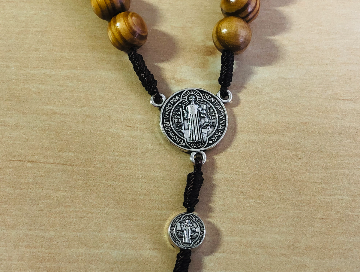 Saint St Benedict Wooden Rosary for Men Women Wood Prayer Beads Crucifix Cross