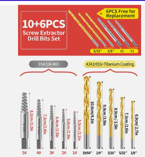 LINGIGAOUT 16PCS Screw Extractor Set with Left Handed Drill Bits Easy Black