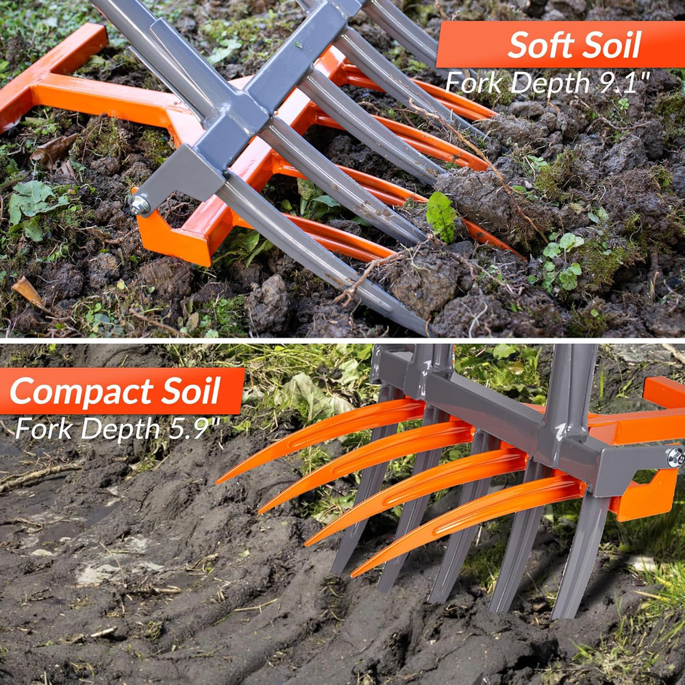 Ergonomic U-Shaped Broadfork Hand Tiller - 9 Tine Spading & Digging Fork NEW