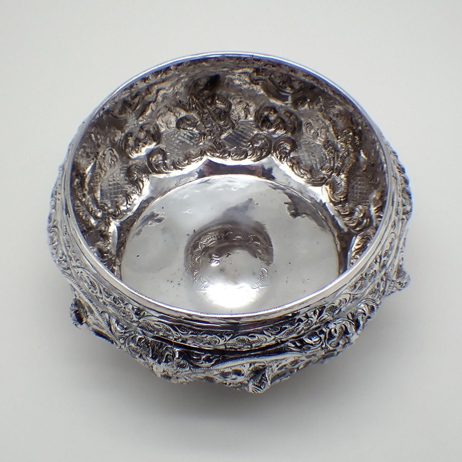 Burmese Bowl Figural Repousse Design Sterling Silver