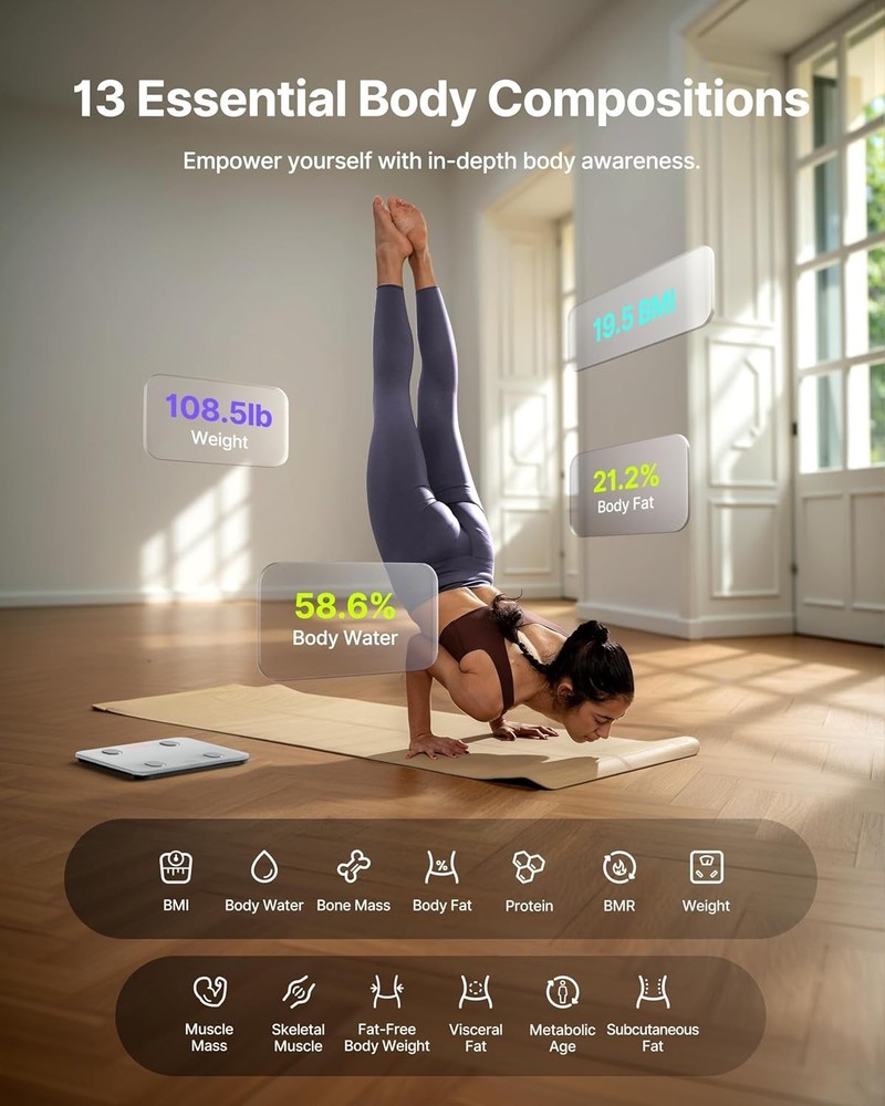 Smart BMI & Body Composition Scale - Accurate Bluetooth Analyzer, 400lb Capacity