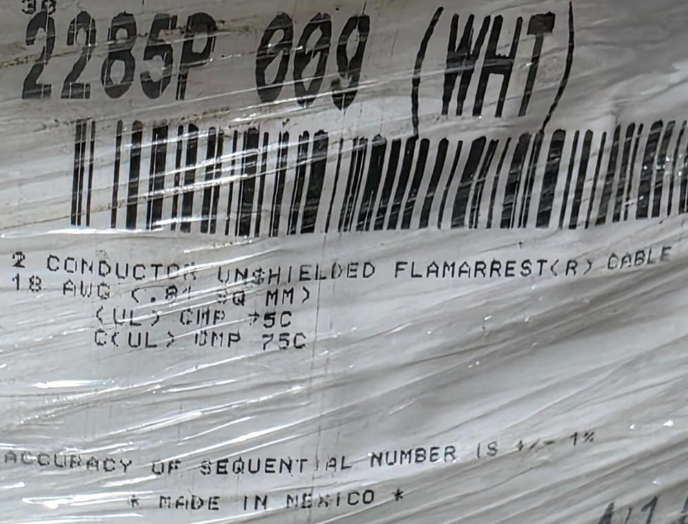 Belden Wire 2285P 18/2C Solid Plenum Light Dimmer Control Cable CMP White /50ft