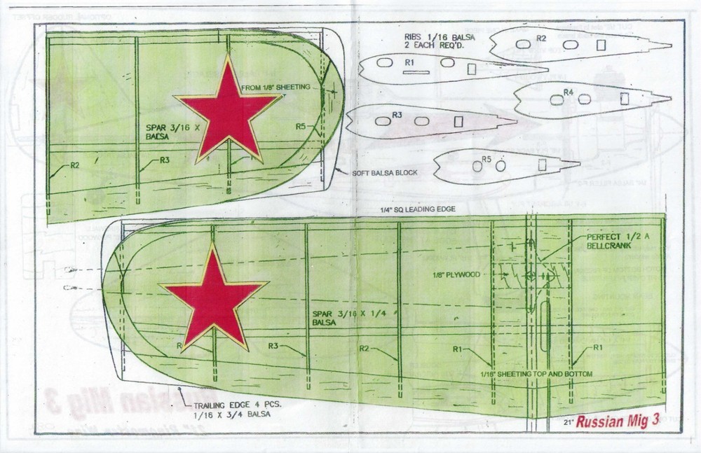 1/2 A WW-II Mig 3 U-Control Model airplane plans only
