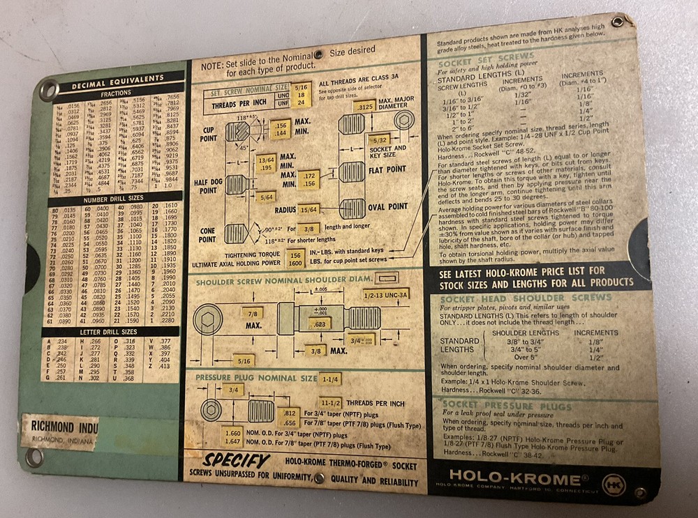 Vintage Holo-Krome Socket Screw Selector Used