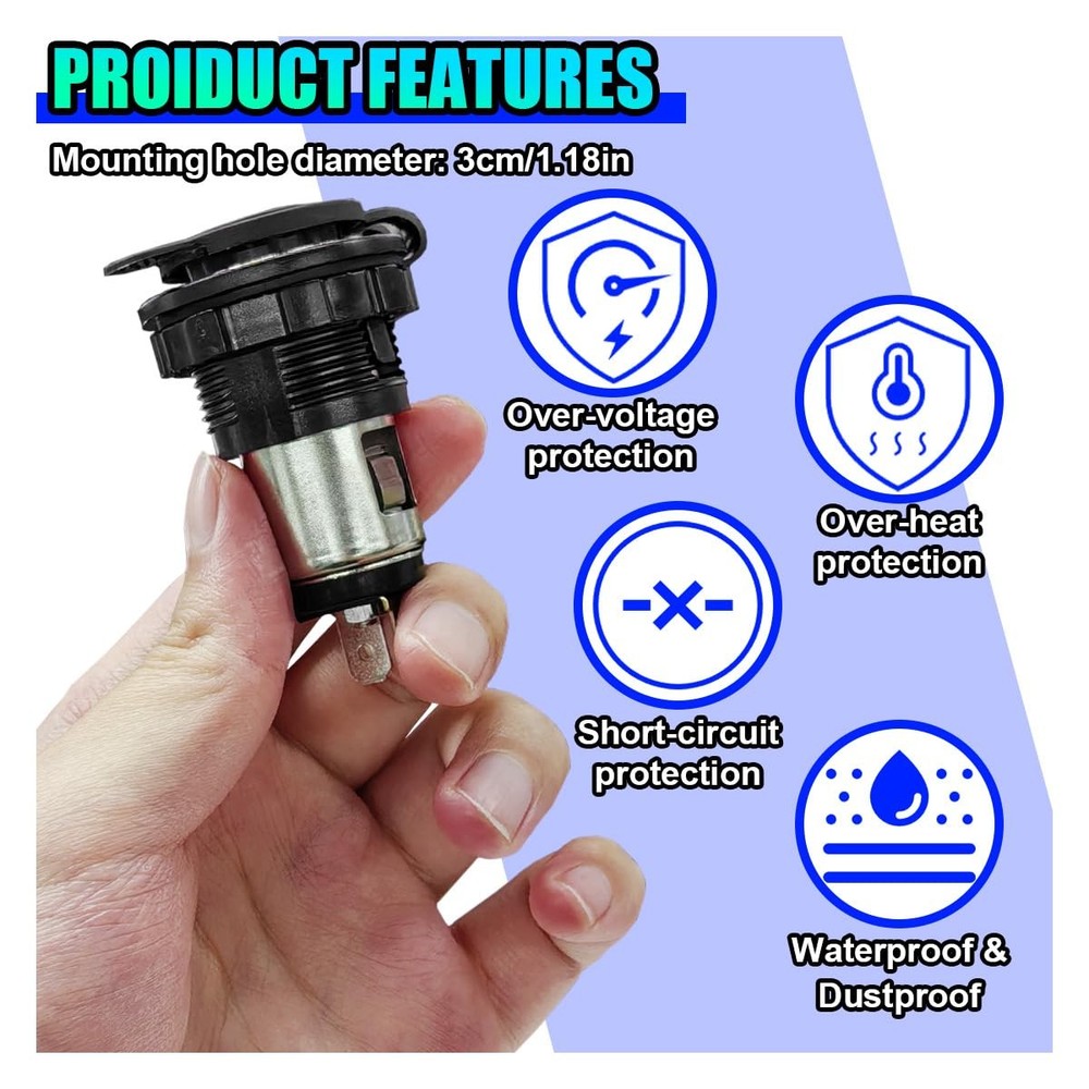 Cigarette Lighter Socket, DC 12V Car Power Outlet Socket Replacement, 1PC