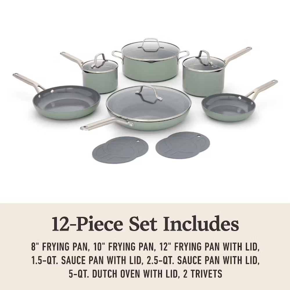 Calphalon Ceramic Nonstick 12-Piece Cookware Set, Silver Ash