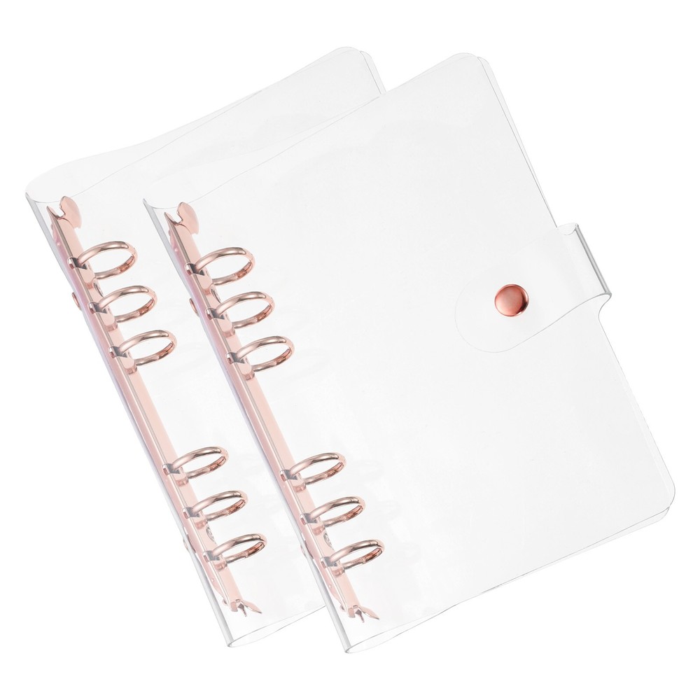 PVC A6 Clear Binder Cover with Snap Button Closure 6 Ring,Rose Gold,2Pcs