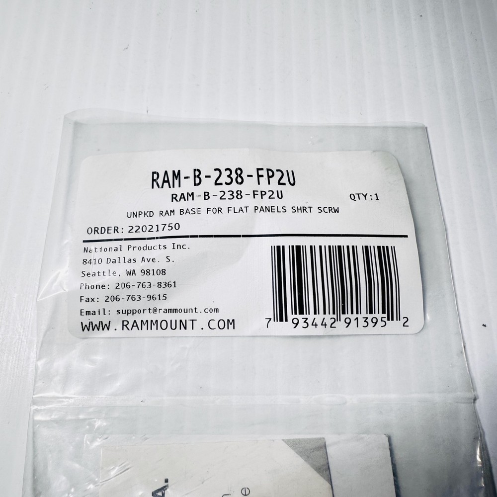 RAM® Ball Adapter with Flat Panel Mounting Hardware RAM-B-238-FP2U New