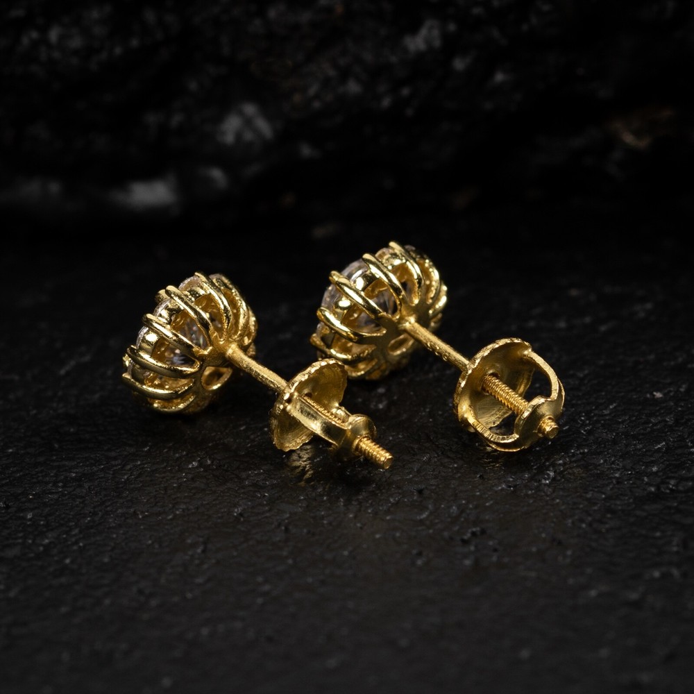 Men's Round Gold Plated Small 925 Sterling Silver Circle Pointer Stud Earrings