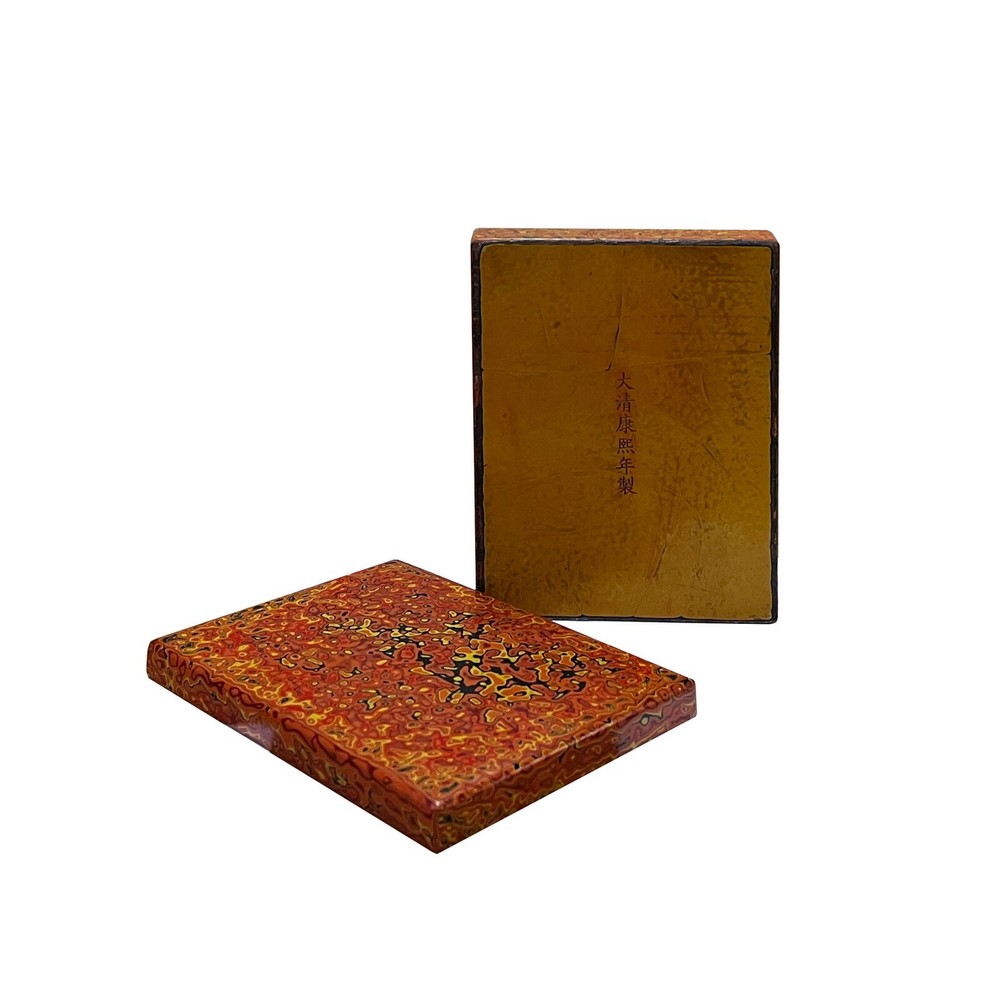 Handmade Orange Multi-Layer Lacquer Abstract Pattern Wood Box cs5475