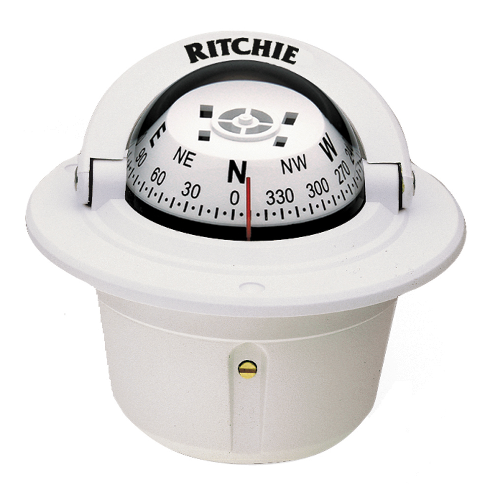 Ritchie F50 Explorer White 12V Flush Mount Boat Compass Lighted/Illuminated Dial