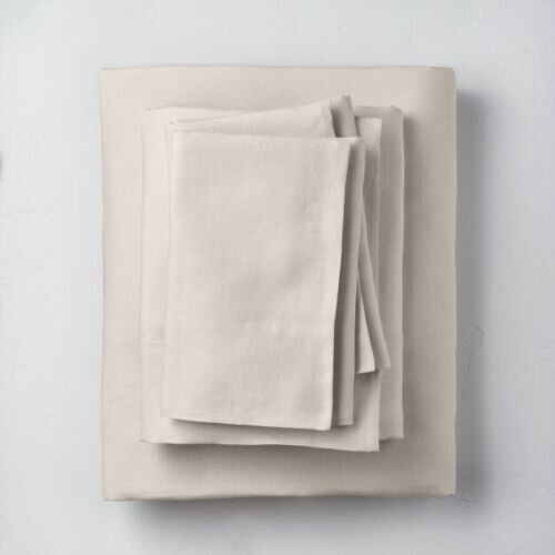 Casaluna California King 100% Washed Hemp Solid Sheet Set Snowfall White